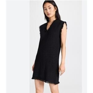 LISA YANG Sz 1 S Small Black Lola 100% Cashmere Fringe Trim Tunic Dress